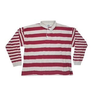 Dockers Long Sleeve Striped Rugby Polo in Red and Cream
